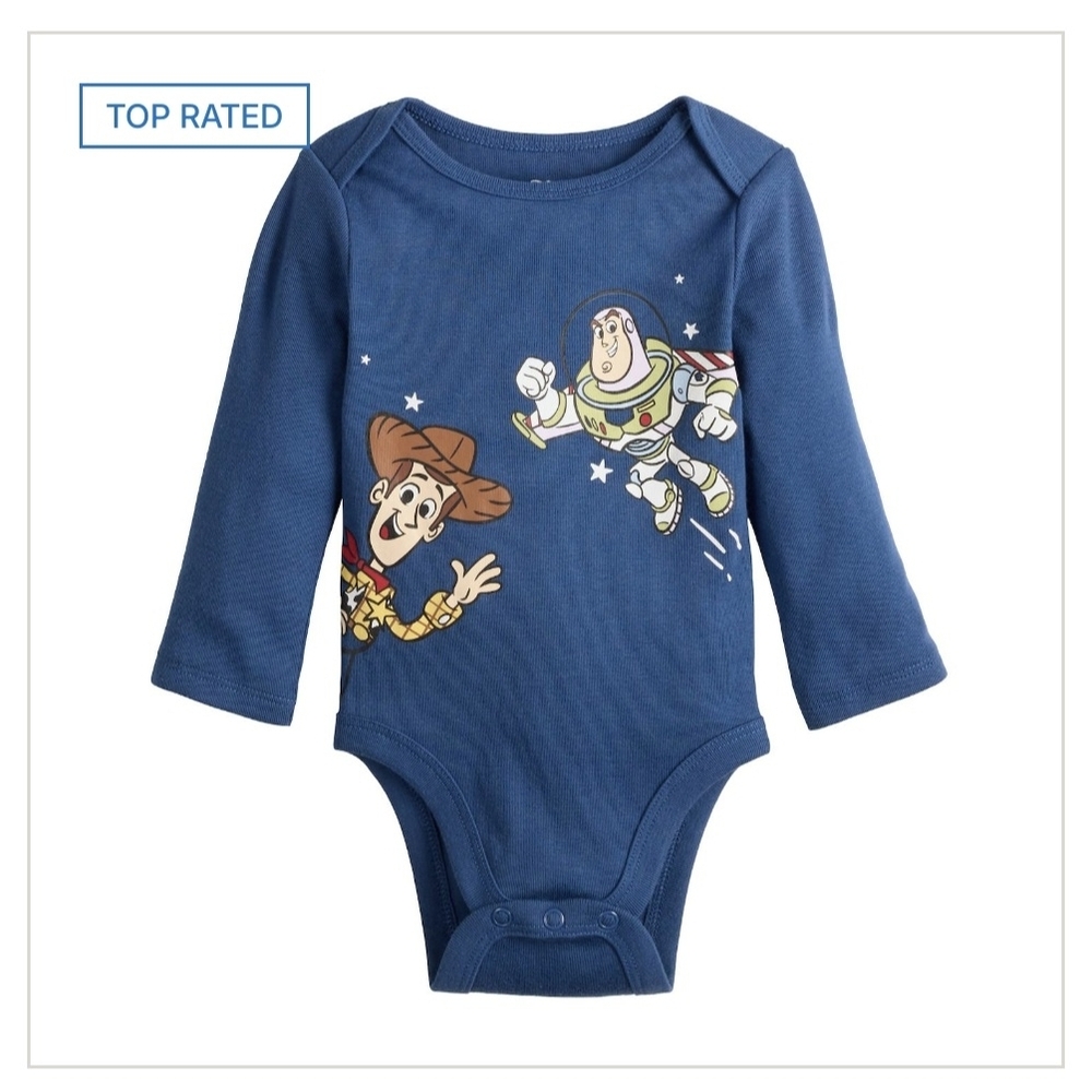 🌻 NWT Disney Pixar Toy Story Woody & Buzz Blue Long Sleeve Bodysuit - 3M